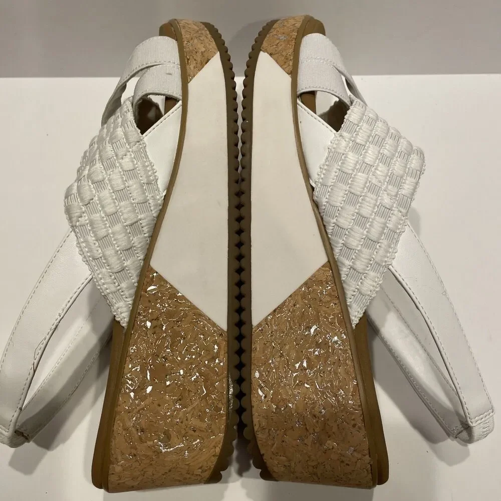 Impo Stretch White Wedge Sandals Women’s 9 1/2 Low Heel Boho Summer